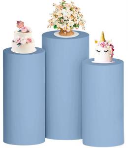 lot 12423 image: PATYDEST Cylinder Covers Set of 3 Spandex Cylinder Pedestal Stand Cover Dusty Blue Pedestal Covers Stretchy Cloth Cylinders Cover for Wedding Baby Shower Reception Birthday Party Decorations