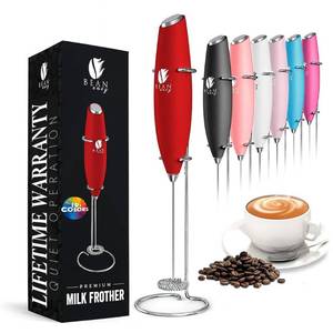 lot 12434 image: Bean Envy Milk Frother, Coffee Stirrers, Frother Wand, Milk Frother Handheld, Frother with stand, Hand Blender for Coffee, Lattes, Cappuccino, Matcha and Hot Chocolate �� Kitchen Gifts - Red (No Stand)
