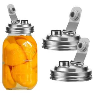 lot 12437 image: Mason Jar Pour Spout Lid Stainless Steel,Pour Spout Flip Cap Lids for Mason Jars,No Rust Leaking Proof for Home Brewing Fruit Fermenting Drinks Airtight(2PCS) (Wide Mouth)