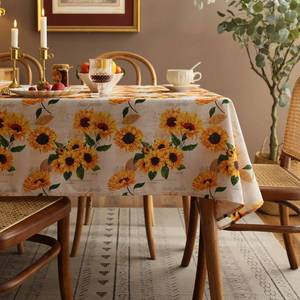 lot 12439 image: Joyfol Day Sunflower Tablecloth,Orange Floral Table Cloth for Square Tables,Waterproof Resistant Flower Table Cover for Kitchen Dining Room (60 X 60 INCH)