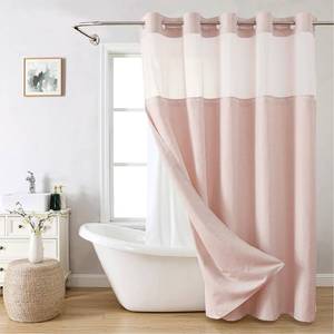 lot 12448 image: eachope No Hooks Needed Linen Textured Shower Curtain with Snap-in Fabric Liner Set,Blush Hotel Luxury Decor Shower Curtains for Bathroom with Mesh Top Window,Waterproof & Washable,71Wx74H