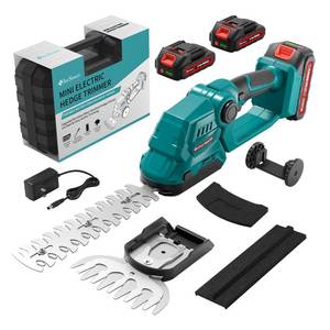 lot 13878 image: 9 Hedge Trimmer Cordless with Battery, 2-in-1 Electric Handheld Grass Shear Cutter with 2 Pack Rechargeable Battery, Mini Bush Trimmer Kit for Garden Yard Lawn Pruning, Gifts for Father��s Day