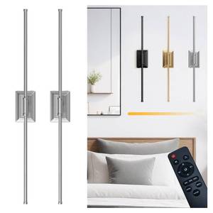 lot 13887 image: SALIOHA Battery Operated Wireless Wall Sconce - Modern Rechargeable Led Sconces in Black Gold Silver - Bedroom Decor Lights Set of 2 - Long Indoor Living Room Bathroom Remote Wall Light