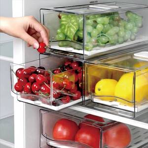 lot 13901 image: Fruit Storage Containers for Fridge with Strainer, BPA-Free Fridge Organizers and Storage, Stackable Clear Pull Out Refrigerator Organizers Drawer for Fruit,Vegetable,Produce,Berry,Food (2 Pack)