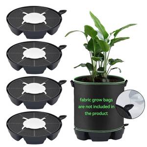 lot 13906 image: OTraki 4-Pack Self Watering Fabric Pot Base, Auto Watering System for 5 Gallon Fabric Pots, Plastic Plant Saucer Stand with Watering Lip Outdoor Garden Watering Base Plant Water Tray