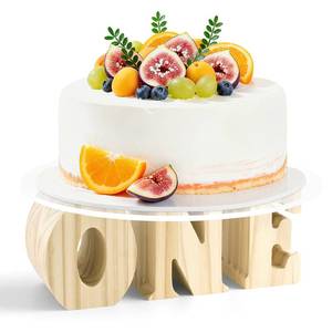 lot 14008 image: LawnIdyll 12 Inch ONE Letters Round Cake Stand, Wooden Dessert Display Tray, Round Snack Food Cake Stands for 1st Birthday Baby Shower, Birthday, First Birthday Cupcake Table Centerpiece Decorations