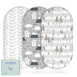 lot 14009 image: Yoofoss Bassinet Sheets for Baby,3-Pack Fitted Bassinet Sheets Set Compatible with Halo Bassinest Swivel Sleeper,Baby Delight,Angelbliss,Soft Breathable Bassinet Mattress Sheets(GreyBear)