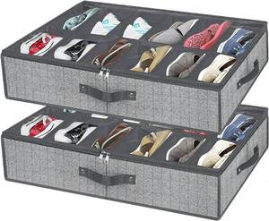 lot 14010 image: homyfort Under Bed Shoe Storage Organizer for Closet Fits 24 Pairs-Sturdy Underbed Shoe Containers Boxes Organizador De Zapatos with Clear Cover,Set of 2, 29.3 x 23.6 x 5.9inch(Herringbone Grey)