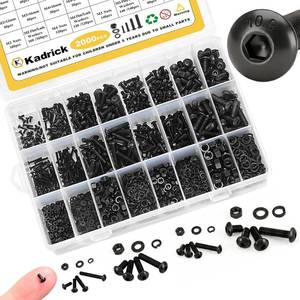 lot 14022 image: Kadrick Metric Screw Assortment, 2000PCS Metric Bolt Assortment Kit M2 M3 M4 M5 Machine Screws with Lock & Flat Washers, Grade 10.9 Alloy Steel Hex Socket Button Head Black Screws Nuts and Bolts Kit
