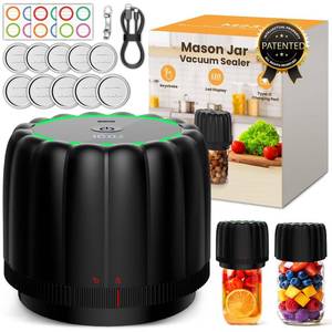 lot 14043 image: Snuuoby 2026 Upgraded Electric Mason Jar Vacuum Sealer Kit with Wide and Regular Mouth Mason Lids -80kpa Automatic Vacuum Pump 2500mAh Battery One Touch Canning Sealing Machine for Food Storage Black