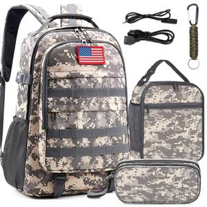 lot 14055 image: Fitvc School Backpack for Boys - 4pcs Camo Boys Backpack with Lunch Box Set for Kids Teens Elementary Middle School - 18�� Camouflage Bookbag with Usb Charging Port