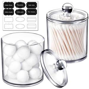 lot 14057 image: SheeChung Clear Acrylic Qtip Holder with Labels��Shatterproof Plastic Apothecary Jars for Bathroom Organization��Vanity Cotton Swab Holder Canisters for Cotton Balls, Pads, Floss Picks-Minimalist Decor