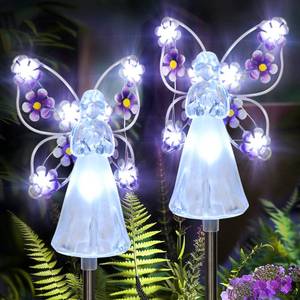 lot 14060 image: GIGALUMI Solar Angel Garden Stake Lights - 2 Pack Angel Solar Lights Outdoor Garden, Eternal Light Angel with 7 LEDs for Cemetery Grave Decorations, Memorial Gift, Christmas Yard Art, Sympathy Gifts
