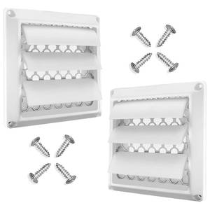lot 14068 image: 2 PACKS4 Inch White Plastic Louvered Outdoor Vent Cover With Stainless Steel Grille Screen, Exhaust Vent cover Widely Used for Dryers and Houses Wall to Keep Rain, Snow, Wind or Birds by AMI PARTS