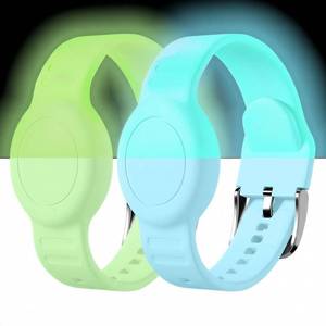 lot 14073 image: Foweroty 2 Pack Bracelet for AirTag 2nd Gen (2026) & 1st for Kids, Waterproof for air tagholder with Soft Silicone, Full Coverage Anti-Lost Hidden Watch Band for Child, Luminous GreenLuminous Blue