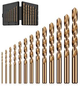 lot 14081 image: MACXCOIP Cobalt Drill Bit Set, 13Pcs M35 High Speed Steel Jobber Length Drill Bit Kit for Hardened Metal, Stainless Steel, Cast Iron, Wood and Plastic, with Index Storage Case, 116-14