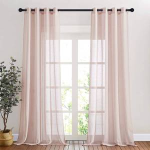 lot 14090 image: NICETOWN Pink Curtains Linen Sheer Textured, Grommet Semi Sheer Linen Weave Window Drapes Privacy with Light Filtering for Girls RoomPrincess Room, W52 x L90, Dusty Blush, 2 Panels