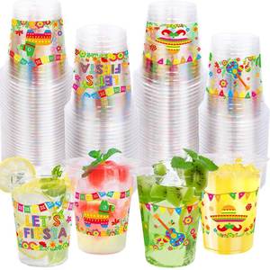 lot 14091 image: WorldBazaar 100 Pack Fiesta Plastic Cups 12oz Cinco De Mayo Disposable Party Cups for Mexican Taco Birthday Summer BBQ Party Decorations