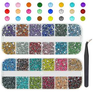 lot 14094 image: qiipii 24 Color 2mm Small Crystal Resin Rhinestones for Bedazzling Crafting SS6 Tiny Flatback Stones Colorful Gems Diamonds Charms for Nails Eyes Face Makeup Tumblers Bottles DIY Crafts Clothes Shoes