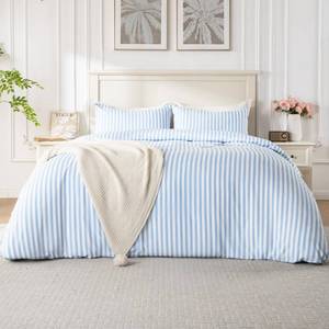 lot 14112 image: ROSE&RISY Blue Queen Duvet Cover Set, 3 Pieces Soft Bedding Queen Set, Breathable and Cooling,Includes 1 Duvet Cover, 2 Pillow Cases (Blue Stripe, Queen)