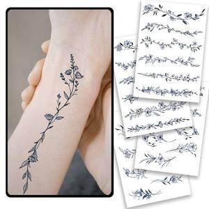 lot 14117 image: CHARLENT Semi-Permanent Tattoos for Women - 2 Weeks Long Last Line Leaves Flower Fake Tattoos for Women Neck Wrist BodyFades NaturallyNo ReflectionWaterproofRealistic