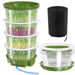 lot 14120 image: 4-Tier Sprouts Growing Kit with Drain Hose & Ventilation Holes, Stackable Microgreens Growing Sprouting Trays Including Blackout Cover, Soil-Free Sprouter for Planting Broccoli Alfalfa Bean Seeds