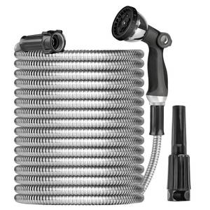 lot 15685 image: Ainpota Metal Garden Hose Water Hose 100ft Heavy Duty Stainless Steel Water Pipe with Sprayer & Nozzle Flexible Lightweight Hose No Kink Pet Proof Hose for Yard, Outdoors, Rv