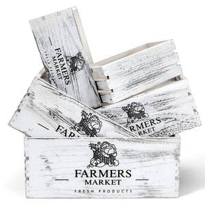 lot 15687 image: Barydat Set of 5 Wood Crates for Display Decorative Nesting Wooden Crate Storage with Handles Vintage Farmhouse Style Decorative Boxes Multipurpose Fruits Vegetables Boxes (Rustic White,Elegant)