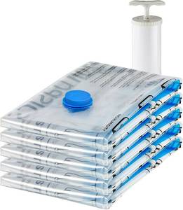 lot 15688 image: Amazon Basics Vacuum Storage Bags, Compression Space Saving for Clothes and Linens, Reusable with Hand Pump, Large, Clear, 5-Pack