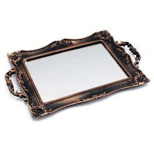 lot 15689 image: Tstarer Antique Decorative Gold Framed Square Mirror Tray, Jewelry & Cosmetics Organizer for Dresser, Square - 9.5 W x 14.5 L (Bronze)