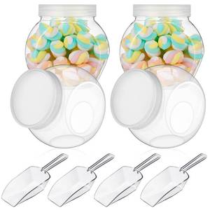 lot 15690 image: Umigy 4 Sets Clear Plastic Candy Jars with Lids and Scoops, 42 oz Clear Cookie Jars for Candy Pantry Buffet Kitchen Home Party Wedding Airtight Storage Containers Organize Sugar Tea Coffee Snacks