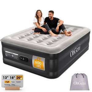 lot 15700 image: OhGeni Air Mattress Full with Built in Pump, 20 Raised Inflatable Blow up Mattress, Family Choice Award Winner, Portable Foldable Bed with Upgraded Surface for Home & Camping, 600 lbs