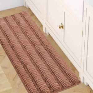 lot 15706 image: H.VERSAILTEX Bath Rugs for Bathroom Non Slip Bath Mats Extra Thick Chenille Striped Bath Rug Runners 47 x 17 Absorbent Fluffy Soft Shaggy Mats Dry Fast Plush Area Carpet for Bath Room - Muted Clay
