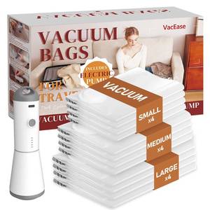 lot 15708 image: Vacbird Travel Vacuum Storage Bags with Rechargeable Cordless Pump, 12 Pack Vacuum Seal Bags for Clothing(4 Large4 Medium4 Small), Compression Packing for Clothes Suitcase Luggage Blanket Pillows