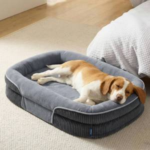 lot 15709 image: Bedsure Orthopedic Dog Beds Large Sized Dog - 360° Oval Bolster Large Dogs Bed for Senior Dogs with Waterproof Washable Cover, Big Comfort Pet Sofa Couch with Ultra-Soft Fleece, Grey, 35