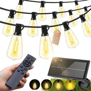 lot 15716 image: FUANXIEI Solar Lights Outdoor Waterproof ST38 50FT 15M Shatterproof Bulbs Patio Lights - Solar Powered & USB Charging- Remote Control 3 Light Modes Dimmable Solar Light - Camping Backyard Garden