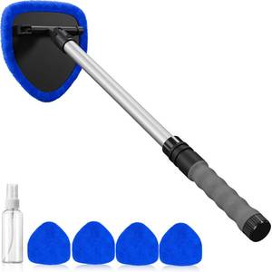 lot 16214 image: desin Windshield Cleaning Tool, Car Window Cleaner Windshield Cleaner with 4 Reusable and Washable Microfiber Pads and Extendable Handle Auto Inside Glass Wiper Kit