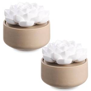 lot 16225 image: Honeydak 2 Pcs Reedless Ceramic Diffuser Set, Porcelain White Flower Aromatherapy Essential Oil Diffuser for Home Office Bathroom Tabletop Decor, Non-Electric, Valentines Day Gift (Succulent)