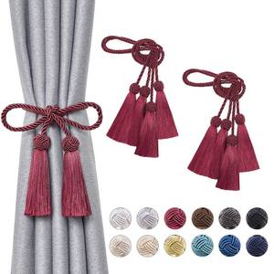 lot 16238 image: NICEEC 4 Pack Double-Ended Tassel Curtain Tiebacks Handmade Braided Rope Knot Drapery Holdbacks European Style Decorative Curtain Tie Backs for Home & Office Window Drapes (Wine Red)