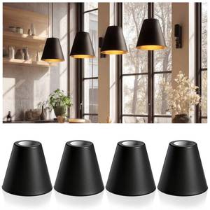 lot 16239 image: Retisee 4 Pcs Industrial Iron Lamp Shade, Industrial Vintage Metal Bulb Guard Pendant Light Covers Replacement Lampshade for Pendant Light (Black,Cone)