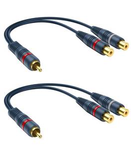 lot 16246 image: DteeDck RCA Splitter 1 Male 2 Female 2 Pack, RCA Y Splitter Cable Audio Video Adapter Extension Cord 0.2m8inch for Subwoofer Speakers