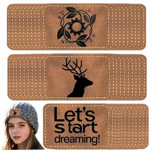 lot 18286 image: Brown Leather Adhesive Patches for Laser Engraving, 3 x 2 Inches, 50 Pieces, Compatible with Hats, Backpacks, Clothes, Bags
