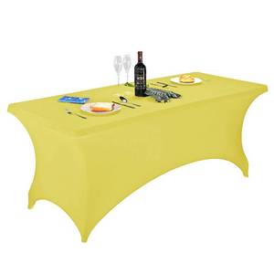 lot 18308 image: FORLIFE Spandex Table Cover - Fitted 6ft Rectangular Tablecloth, Stretch Patio Cover, Universal for Wedding, Banquet, Party (Yellow)
