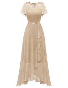 lot 18312 image: BeryLove Formal Dresses for Women Wedding Guest Ruffle Short Sleeve Elegant Cocktail Bridesmaid Party Prom Homecoming Dress High Waist Lace Long Evening Gown 51 Champagne L