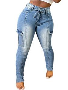 lot 18320 image: EXPJEAS Skinny Cargo Pants for Women High Waisted Jeans Stretch Fashion Casual Butt Lifting (US, Alpha, Medium, Regular, Regular, Light Blue)