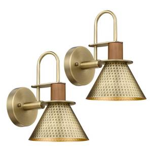 lot 19027 image: Brass Wall Sconces Set of Two, HWH Industrial Wall Light Fixtures Gold Barn Light, Single Wall Lamp for Bedroom Bedside Bathroom Kitchen, Hammered Metal Shade, Antique Brass, 5HZG74B-2 BG