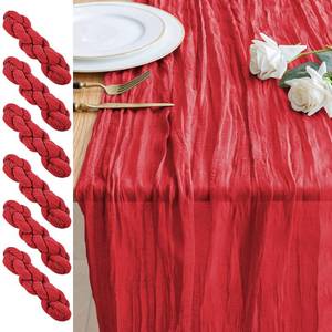 lot 19033 image: Xiomot 6PCS Table Runner Cheesecloth 10FT Red Boho Gauze Cheese Cloth Rustic Sheer Table Runners for Wedding Birthday Bridal Baby Shower Party Decoration