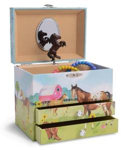 lot 19036 image: Jewelkeeper Musical Jewelry Box with 2 Pullout Drawers, Horse and Barn Design, Home on The Range Tune