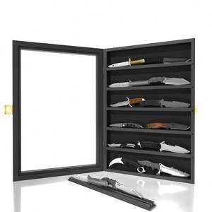 lot 19038 image: livnhood Knife Display Case for Collections, Pocket Knife Display Case with Acrylic Glass, Lockable Storage Cases with Removable Shelves, Wall-Mounted 6-Layer MDF Cabinet, Black