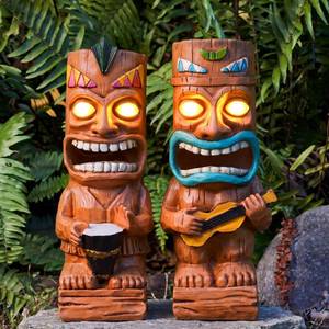 lot 19042 image: Suzile 2 Pcs Solar Tiki Statues for Outdoor Decor 9.84 Inch Tiki Bar Decorations Statues with Flickering Eyes LED Light Solar Sculpture Decor for Bar Lawn Yard Garden Gifts